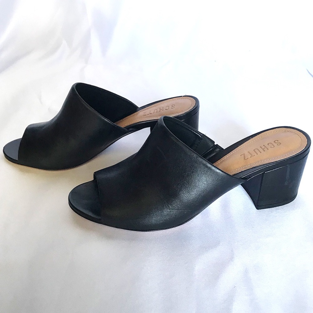 Schutz Timon Black Leather Mules 8.5